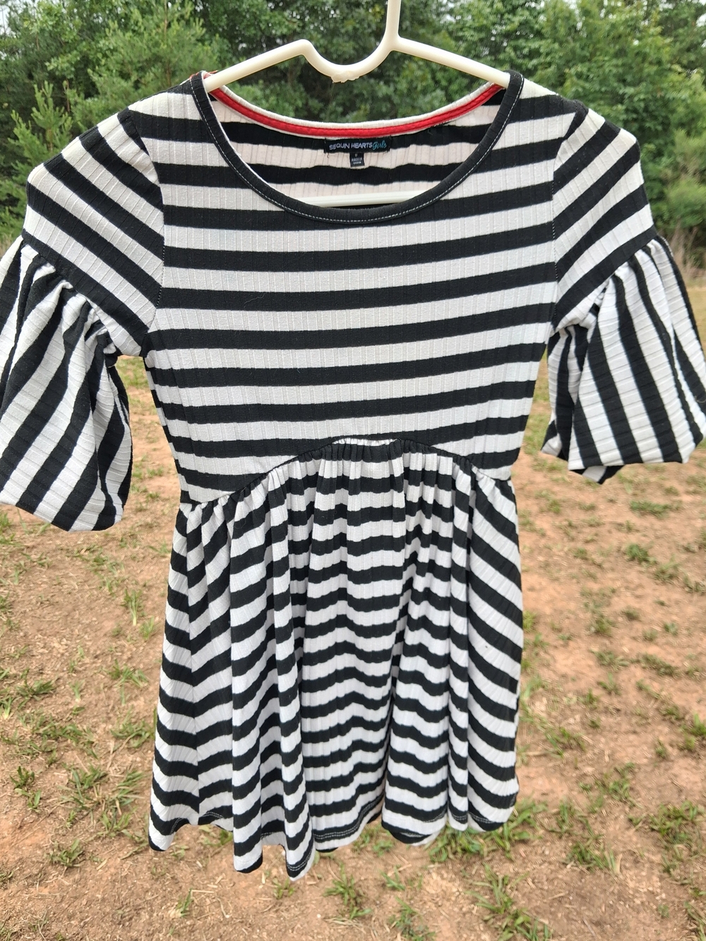 Sequin Hearts Black & White Striped Girls' Casual Dress Size 8